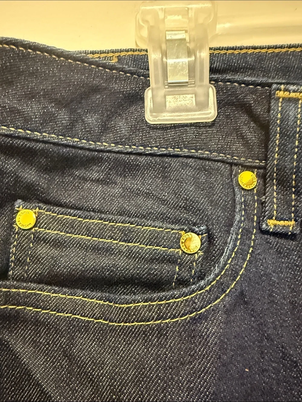 Michael Kors Dark Blue High-Rise Flare Jeans with Multi-Button Front